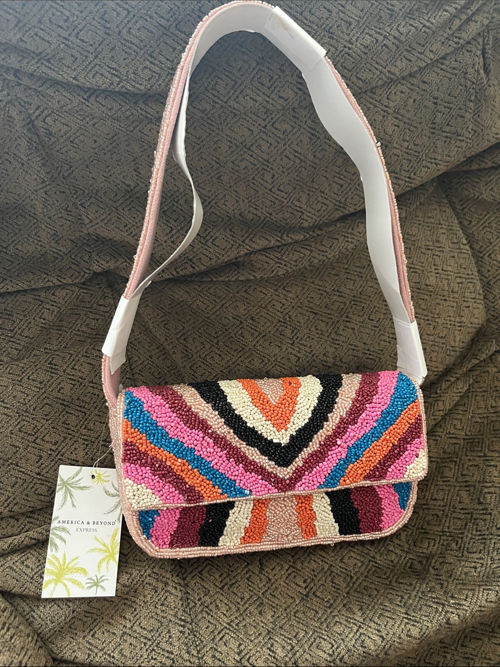 Colorful Beaded Shoulder Bag - Pink Multicolor